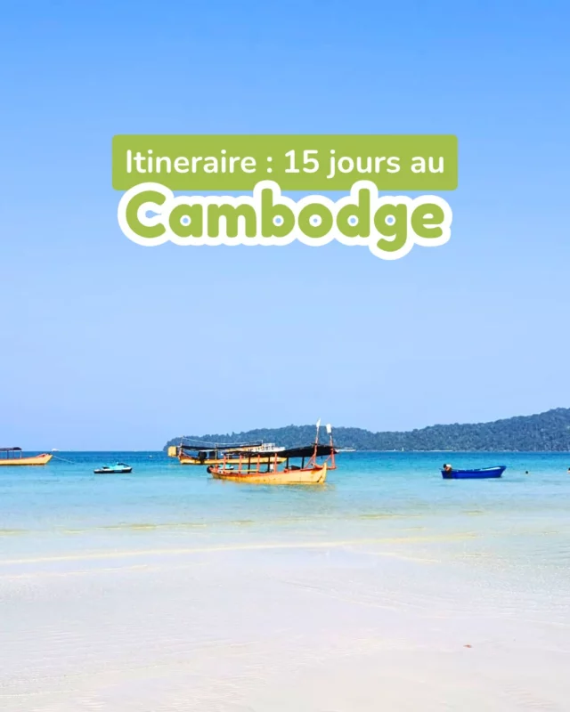 Quelles itinéraire privilégier pour deux semaines au Cambodge ? 🇰🇭 Si vous voulez alterner entre les temples d’Angkor (l’incontournable du pays), des visites culturelles, et quelques jours de farniente à la plage : voici l’itinéraire idéal.

- Siem Reap - Temples d’Angkor 
- Phnom Penh
- Koh Rong Sanloem 
- Kampot 
- Kep 

On vous donne aussi le budget à prévoir pour deux semaines au Cambodge dans un post précédent. 💸 N’hésitez pas à le consulter pour préparer votre voyage, et à vous abonner pour inspirer vos prochaines vadrouilles ! 😎

Et vous, quel coin du Cambodge aimeriez-vous découvrir ?